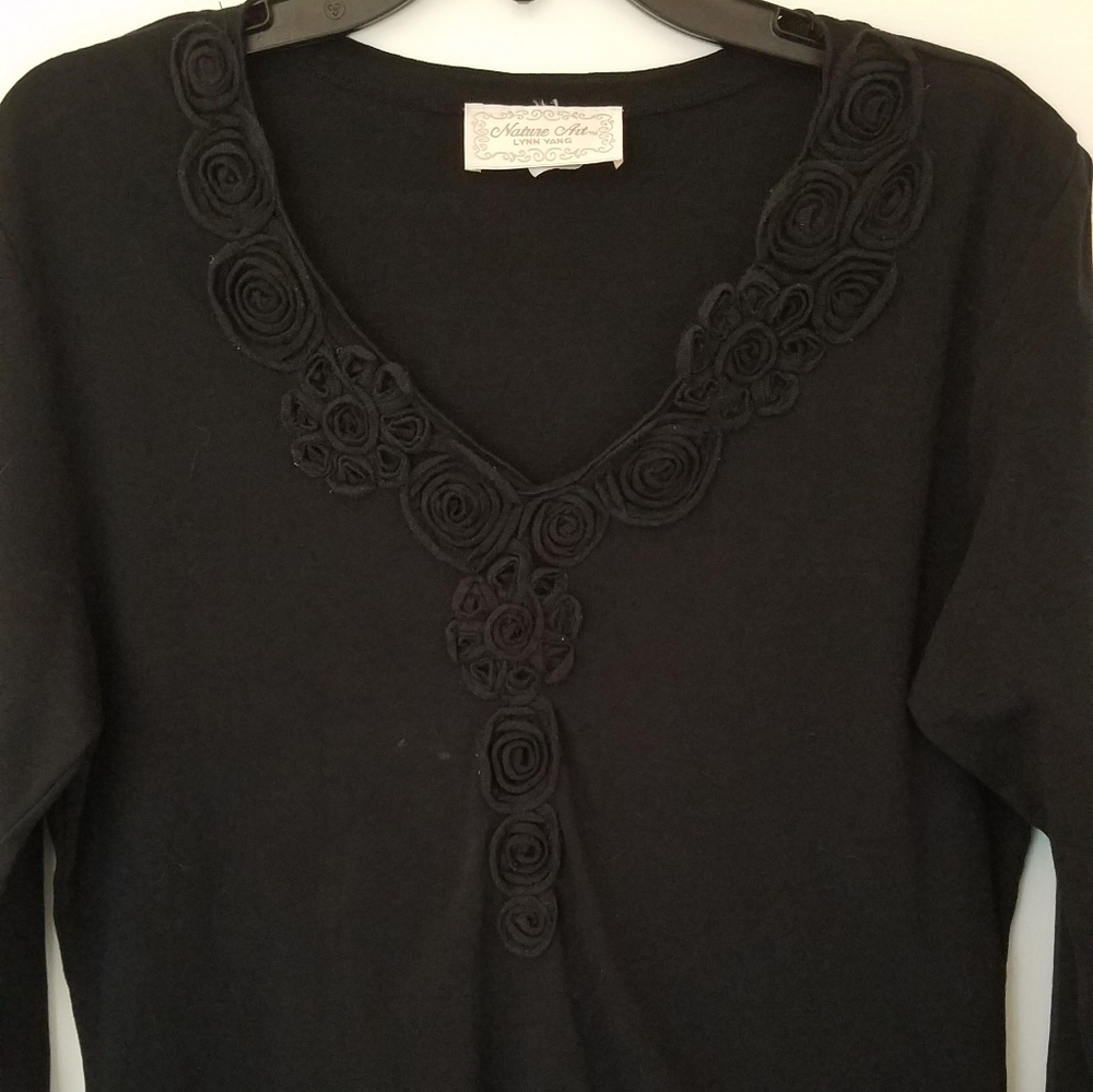 Black 3/4 sleeve Soutache T-shirt